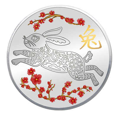 A picture of a 1 oz. TD Year of the Reliable Rabbit Silver Round
